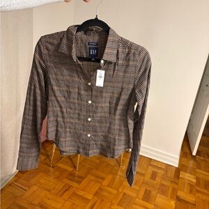 GAP Plaid Button-Down Shirt in Brown and Navy